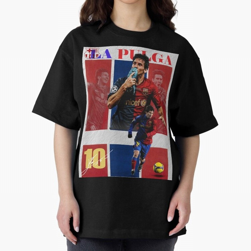 Lionel Messi 2009 UCL Barcelona Poster Oversized T-Shirt Carry the Colors and Pride of Match Day Hype around FIFA World Cup 2026, Messi and Cristiano Ronaldo, England, Match Day Excitement, Supporter Culture, Golden Goals and Global Football