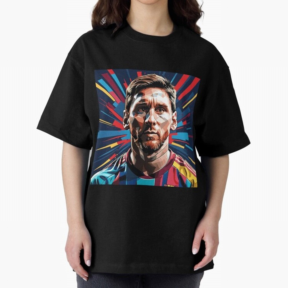 Lionel Messi Pop-Art Portrait Oversized T-Shirt Show Passion for the Stars of Global Football Passion for FIFA World Cup 2026 Group Stage, Featuring Neymar, Argentina, France and Brazil, Worldwide Fan Energy, Dramatic Goals, Stadium Lights and