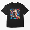 Lionel Messi Pop-Art Portrait Oversized T-Shirt Show Passion for the Stars of Global Football Passion for FIFA World Cup 2026 Group Stage, Featuring Neymar, Argentina, France and Brazil, Worldwide Fan Energy, Dramatic Goals, Stadium Lights and