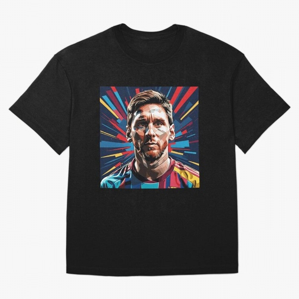 Lionel Messi Pop-Art Portrait Oversized T-Shirt Show Passion for the Stars of Global Football Passion for FIFA World Cup 2026 Group Stage, Featuring Neymar, Argentina, France and Brazil, Worldwide Fan Energy, Dramatic Goals, Stadium Lights and