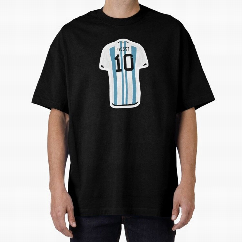 Messi Jersey Oversized T-Shirt Honor Football Greatness during FIFA World Cup 2026 USA Canada Mexico for Fans of Haaland and France, Bringing Retro Football Energy, Iconic Rivalries, Trophy Chase Drama and Stadium Atmosphere; Ideal for Passionate