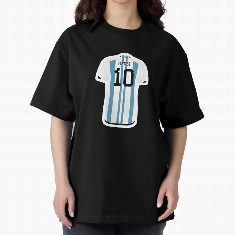 Messi Jersey Oversized T-Shirt Honor Football Greatness during FIFA World Cup 2026 USA Canada Mexico for Fans of Haaland and France, Bringing Retro Football Energy, Iconic Rivalries, Trophy Chase Drama and Stadium Atmosphere; Ideal for Passionate