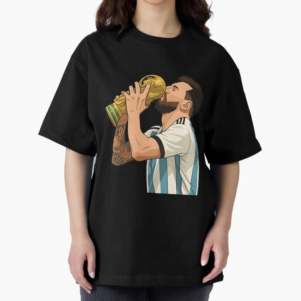 Messi Cup Oversized T-Shirt Discover Global Football Passion for FIFA World Cup 2026, Inspired by Mbappe, Portugal, Classic Soccer Heritage, Championship Pressure, Fan Loyalty and International Pride; Made for Collectors Who Enjoy Iconic Players,