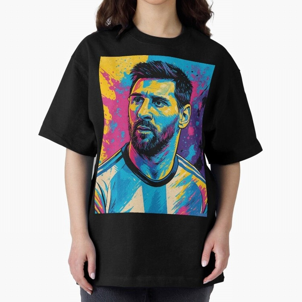 Messi Pop Art Portrait Oversized T-Shirt Stand with the FIFA World Cup 2026 USA Canada Mexico Journey through Neymar Highlights, Portugal Pride, Stadium Memories, Football Loyalty, International Chants and Championship Tradition; Ideal for