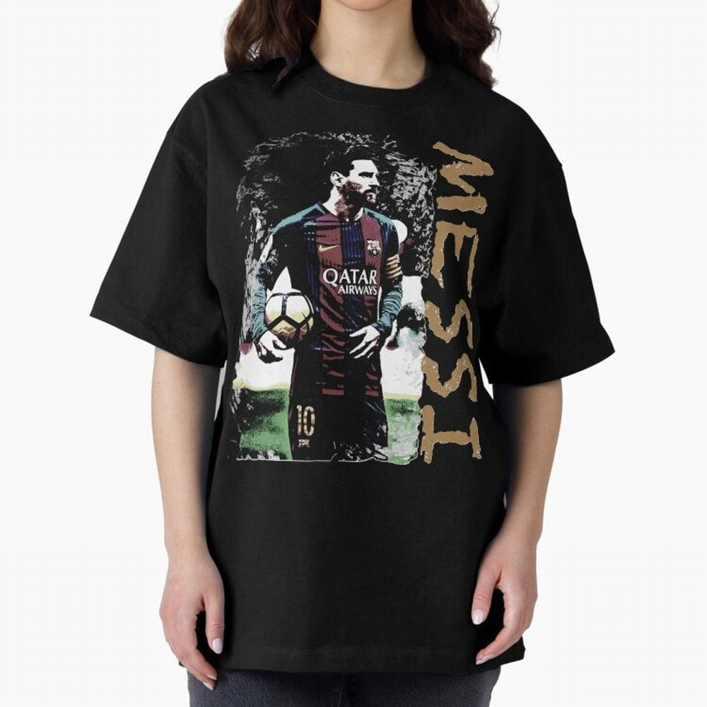Messi Pop Art Portrait Oversized T-Shirt Bring Match Day Fire to the FIFA World Cup 2026 Group Stage Journey through CR7 Highlights, Argentina Pride, Vintage Soccer Flavor, Modern Football Stars, National Flags and Final Night Emotion; Made for
