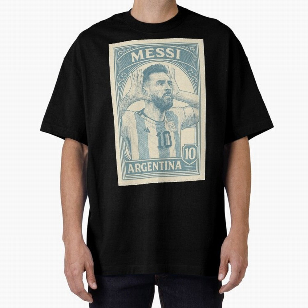 Lionel Messi Vintage Stamp Poster ¨C Argentina #10 Retro Football Art ¨C Barcelona Legend Illustration Classic T-Shirt Experience the Global Stage of FIFA World Cup 2026 USA Canada Mexico for Fans of Messi, CR7 and Mbappe and Portugal, Bringing