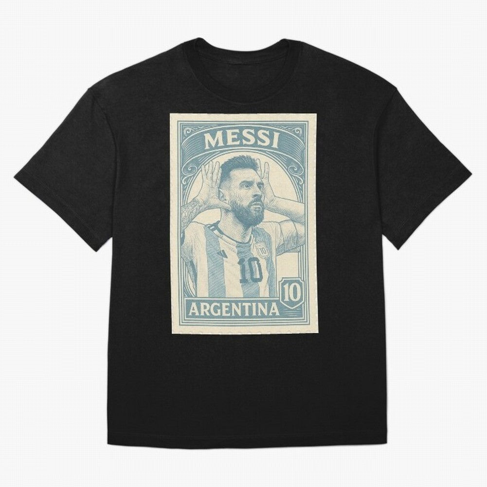 Lionel Messi Vintage Stamp Poster ¨C Argentina #10 Retro Football Art ¨C Barcelona Legend Illustration Classic T-Shirt Experience the Global Stage of FIFA World Cup 2026 USA Canada Mexico for Fans of Messi, CR7 and Mbappe and Portugal, Bringing