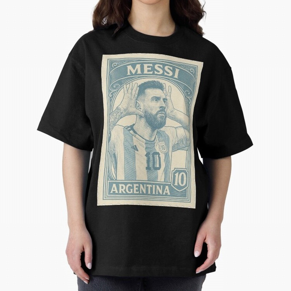 Lionel Messi Vintage Stamp Poster ¨C Argentina #10 Retro Football Art ¨C Barcelona Legend Illustration Classic T-Shirt Experience the Global Stage of FIFA World Cup 2026 USA Canada Mexico for Fans of Messi, CR7 and Mbappe and Portugal, Bringing