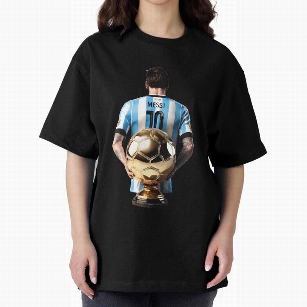 Soccer football lionel messi Barcellona Argentina illustration Oversized T-Shirt Carry the Colors and Pride of Global Football Passion for FIFA World Cup 2026 Group Stage, Celebrating Haaland, Brazil, Portugal and Argentina, Vintage Soccer Flavor,