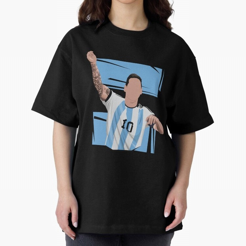 Messi Singing with Crowd World Cup 2022 Oversized T-Shirt Celebrate National Team Dreams in Match Day Hype around FIFA World Cup 2026 Group Stage, Messi and Cristiano Ronaldo, England, France and Netherlands, Football History, Final Match Energy,