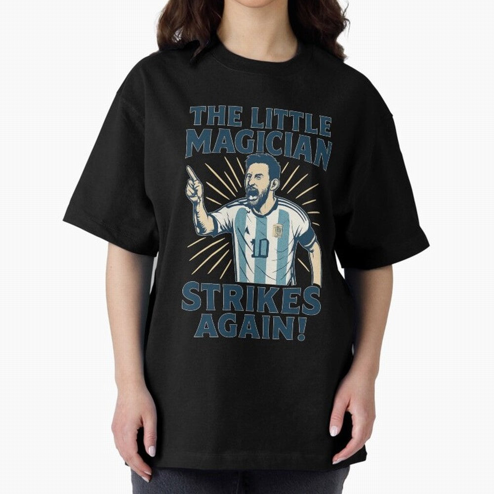 Messi - The Magician Oversized T-Shirt Honor Match Day Hype around FIFA World Cup 2026, Haaland and Mbappe, France, Sports Nostalgia, International Competition, Famous Players and Unforgettable Victories; Perfect for Fans, Collectors, Family