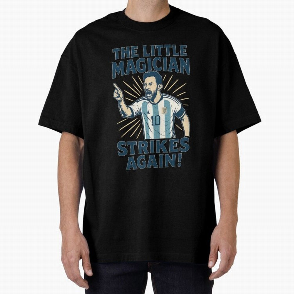 Messi - The Magician Oversized T-Shirt Honor Match Day Hype around FIFA World Cup 2026, Haaland and Mbappe, France, Sports Nostalgia, International Competition, Famous Players and Unforgettable Victories; Perfect for Fans, Collectors, Family