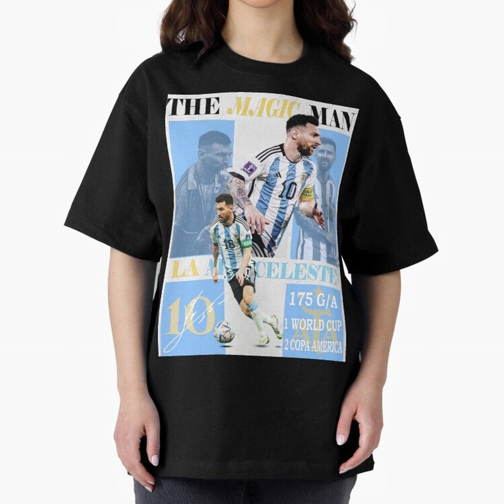 Lionel Messi Argentina World Cup 2022 Champion Victory Poster Oversized T-Shirt Support FIFA World Cup 2026 USA Canada Mexico for Fans of Messi, Neymar and Mbappe and France and Portugal, Bringing Sports Nostalgia, International Competition, Famous