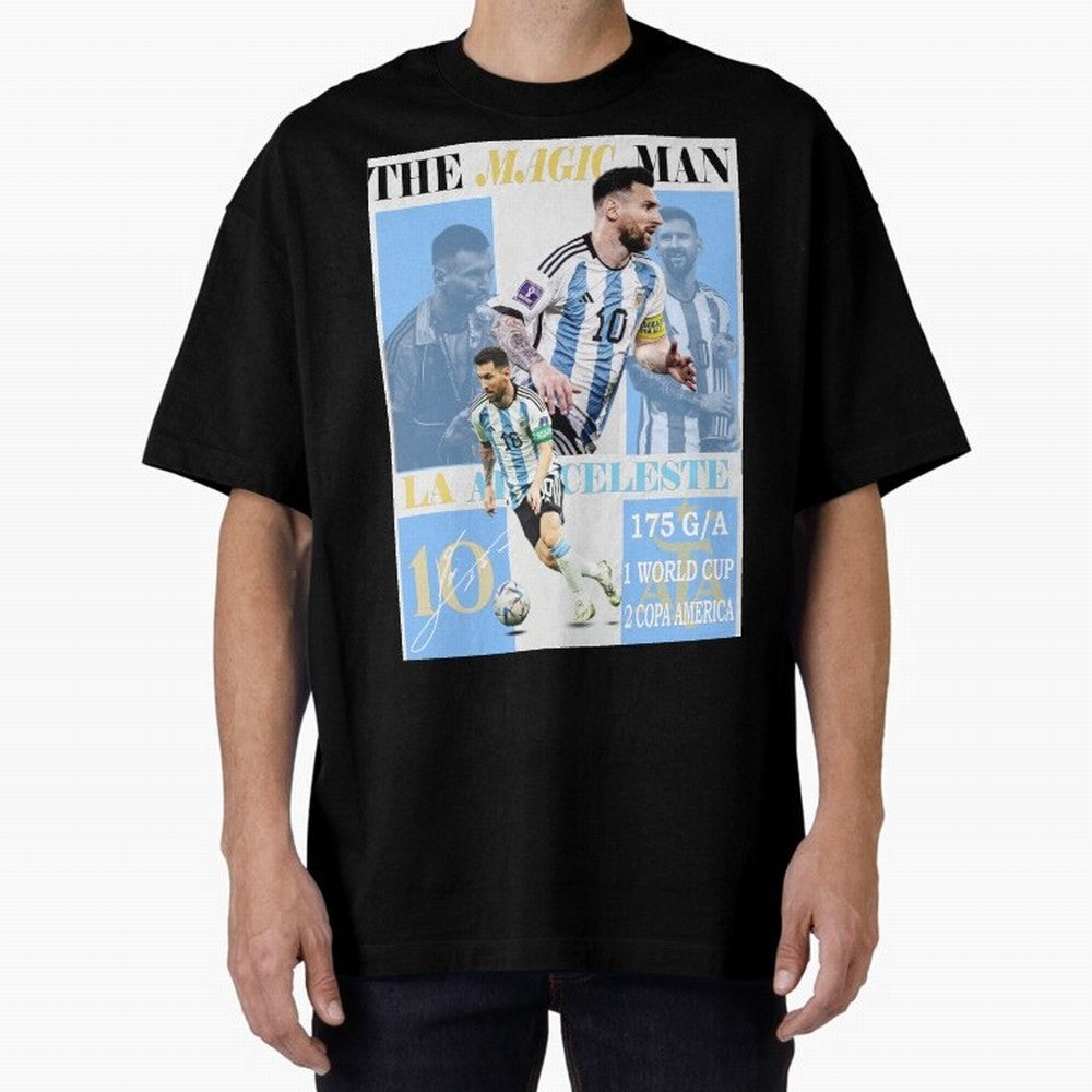 Lionel Messi Argentina World Cup 2022 Champion Victory Poster Oversized T-Shirt Support FIFA World Cup 2026 USA Canada Mexico for Fans of Messi, Neymar and Mbappe and France and Portugal, Bringing Sports Nostalgia, International Competition, Famous