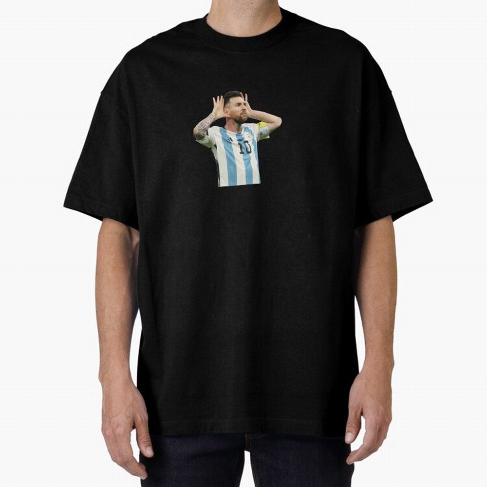 Lionel Messi Argentina Celebration Sticker Oversized T-Shirt Celebrate Soccer Greatness during the FIFA World Cup 2026 Journey through Neymar, Haaland and Cristiano Ronaldo Highlights, England and Germany Pride, Sports Nostalgia, International