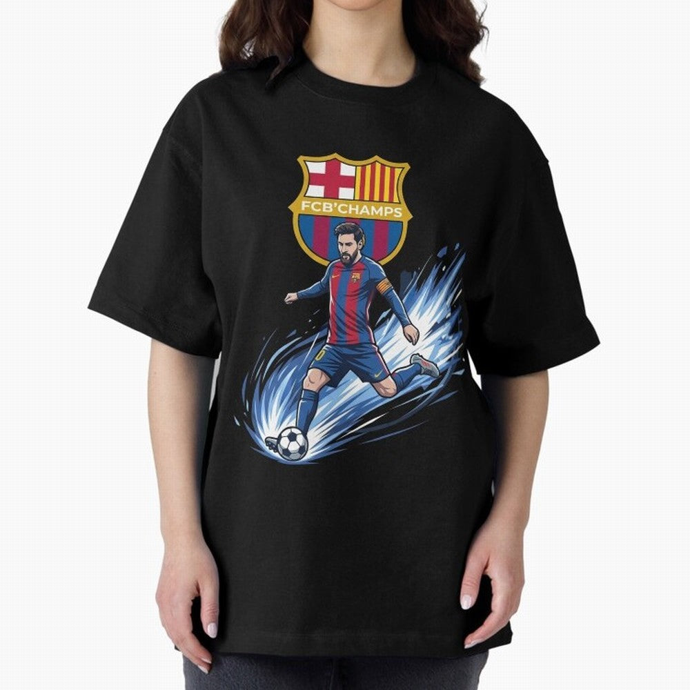 FC Barcelona Champs - The Goat Edition Oversized T-Shirt Keep Football History Alive during FIFA World Cup 2026 for Fans of Mbappe and France and Portugal, Bringing Football Passion, Legendary Performances, Festival Vibes and Supporter Community;