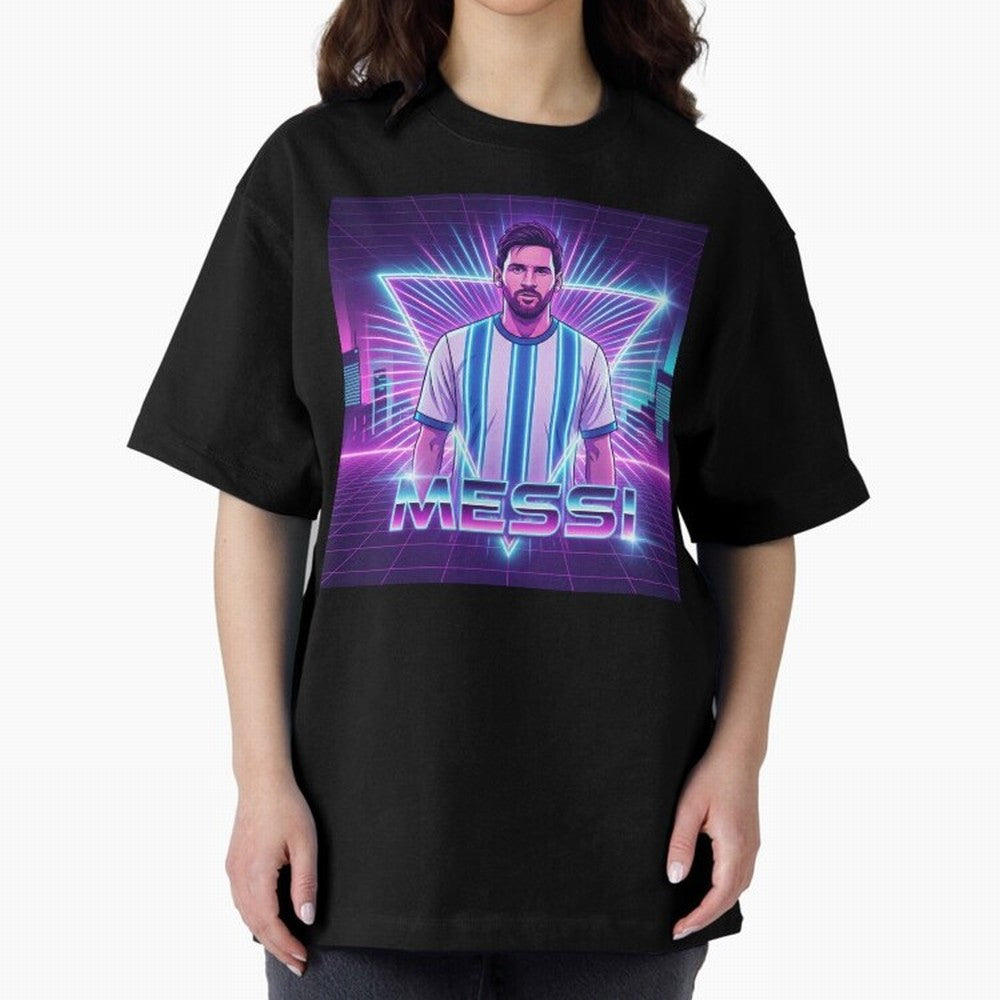 ?Argentina Football Legend Messi Cyberpunk Retro Futurist Design (Version 5) Classic T-Shirt Make Memories around Global Football Passion for FIFA World Cup 2026 Group Stage, Featuring Haaland and Mbappe, Argentina, France and Brazil, Football