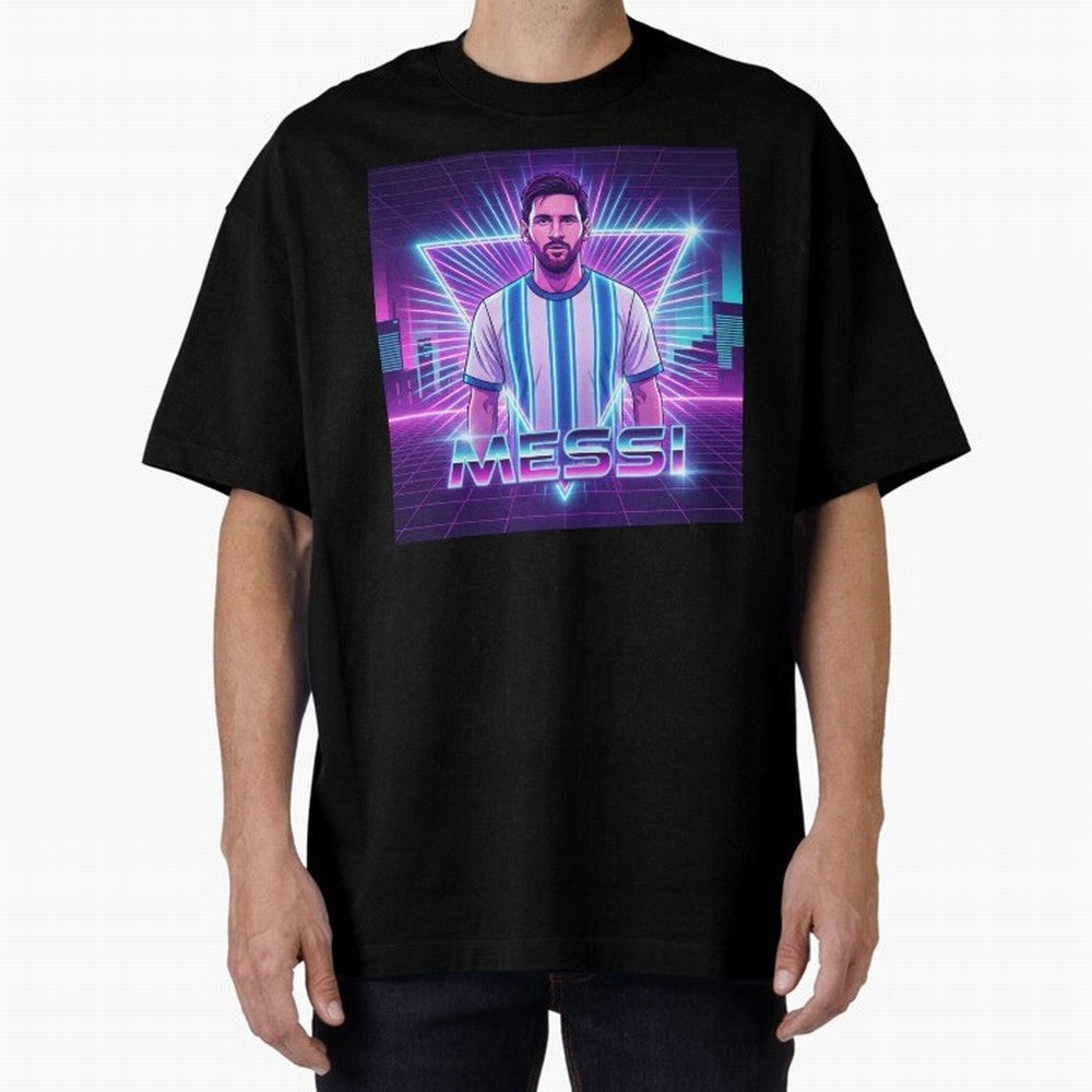 ?Argentina Football Legend Messi Cyberpunk Retro Futurist Design (Version 5) Classic T-Shirt Make Memories around Global Football Passion for FIFA World Cup 2026 Group Stage, Featuring Haaland and Mbappe, Argentina, France and Brazil, Football