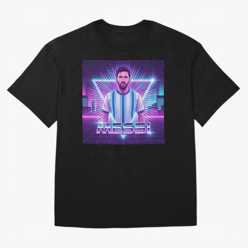 ?Argentina Football Legend Messi Cyberpunk Retro Futurist Design (Version 5) Classic T-Shirt Make Memories around Global Football Passion for FIFA World Cup 2026 Group Stage, Featuring Haaland and Mbappe, Argentina, France and Brazil, Football