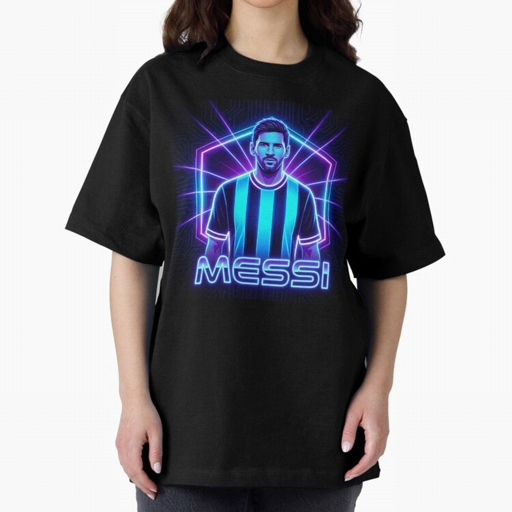 ?Argentina Football Legend Messi Cyberpunk Retro Futurist Design (Version 2) Classic T-Shirt Bring Supporter Culture to Match Day Hype around FIFA World Cup 2026 Group Stage, Cristiano Ronaldo, Brazil, Portugal and Argentina, Fan Favorite Moments,