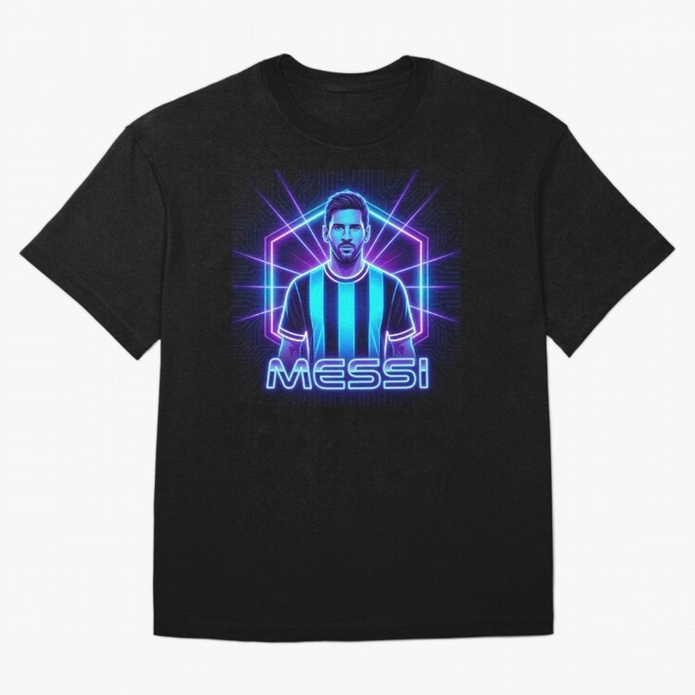 ?Argentina Football Legend Messi Cyberpunk Retro Futurist Design (Version 2) Classic T-Shirt Bring Supporter Culture to Match Day Hype around FIFA World Cup 2026 Group Stage, Cristiano Ronaldo, Brazil, Portugal and Argentina, Fan Favorite Moments,