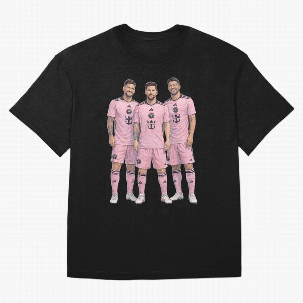 Messi, De Paul and Suarez Inter Miami artistic style ¨C MLS Soccer Oversized T-Shirt Stand Out with Spirit from Global Football Passion for FIFA World Cup 2026 USA Canada Mexico, Centered on Mbappe, Germany, Football History, Final Match Energy,