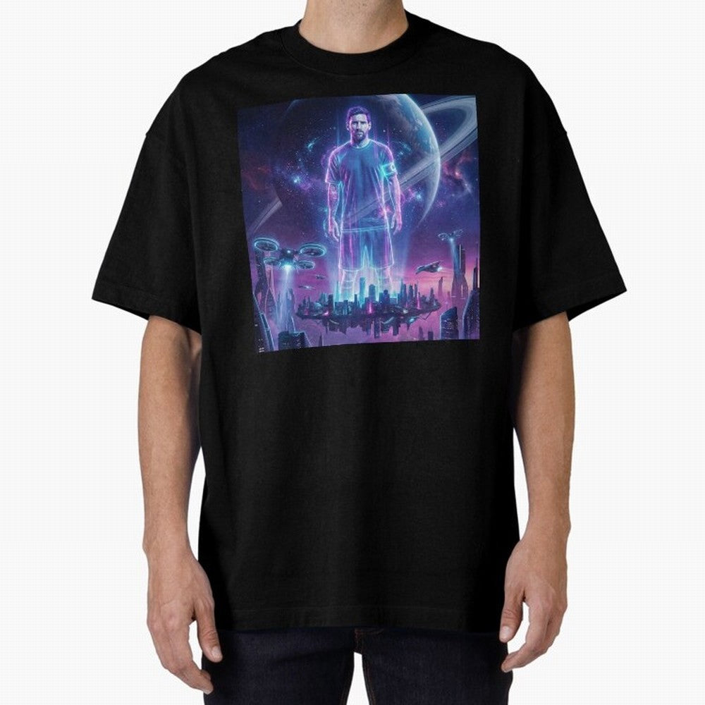 Lionel Messi (GOAT) Hologram in Futuristic Cyberpunk City (Version 3) Classic T-Shirt Experience Match Day Hype around FIFA World Cup 2026, Messi, CR7 and Mbappe, England, Match Day Excitement, Supporter Culture, Golden Goals and Global Football