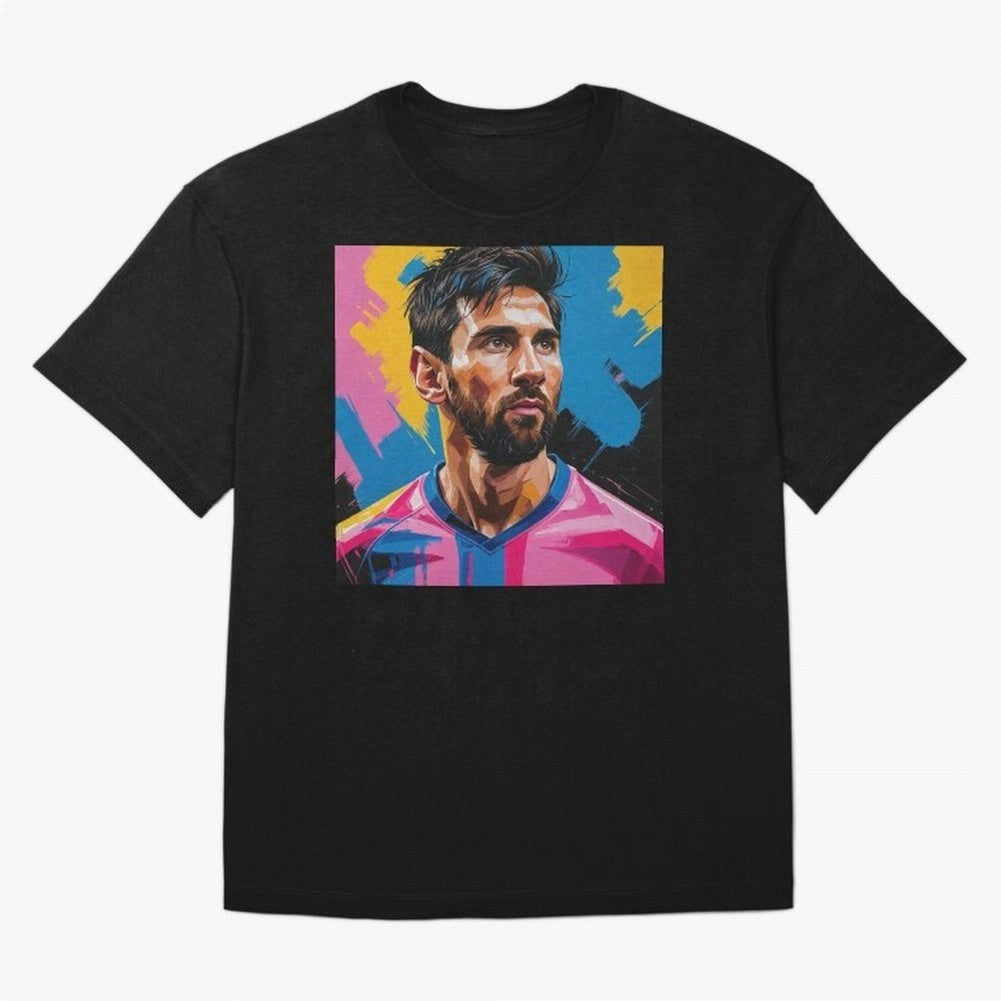 Vibrant Artistic Digital Painting Portrait of Lionel Messi (GOAT) Classic T-Shirt Join Supporters Worldwide for FIFA World Cup 2026 USA Canada Mexico for Fans of Messi, CR7 and Mbappe and Argentina, Bringing Sports Nostalgia, International