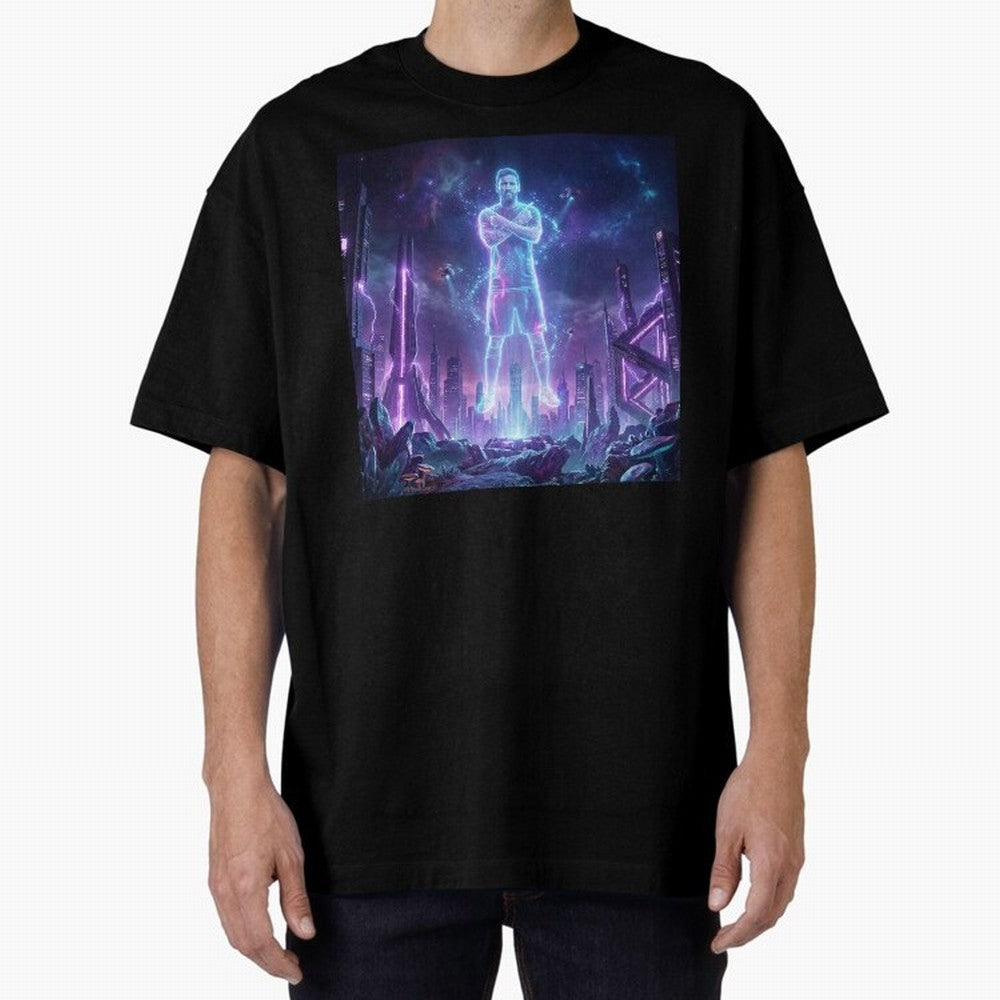 Lionel Messi (GOAT) Hologram in Futuristic Cyberpunk City Classic T-Shirt Mark FIFA World Cup 2026 USA Canada Mexico for Fans of Cristiano Ronaldo and Germany, Bringing Supporter Pride, Iconic Celebrations, Legendary Names and Global Match Day