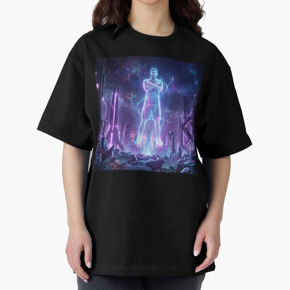 Lionel Messi (GOAT) Hologram in Futuristic Cyberpunk City Classic T-Shirt Mark FIFA World Cup 2026 USA Canada Mexico for Fans of Cristiano Ronaldo and Germany, Bringing Supporter Pride, Iconic Celebrations, Legendary Names and Global Match Day