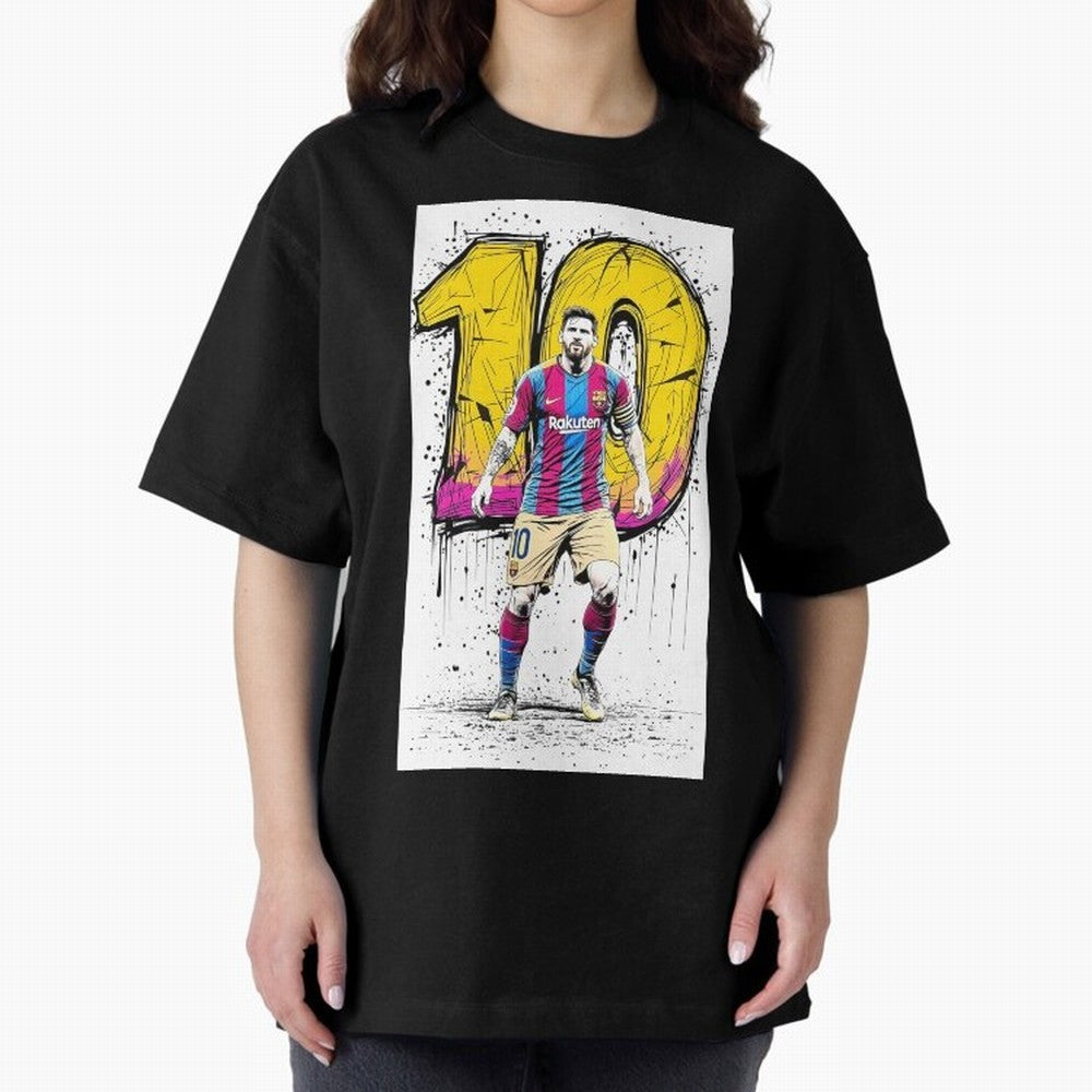 Lionel Messi Barcelona 10 Fan Art Oversized T-Shirt Relive Legendary Nights from Global Football Passion for FIFA World Cup 2026 USA Canada Mexico, Connected to Mbappe and Neymar, Brazil, Stadium Memories, Football Loyalty, International Chants and