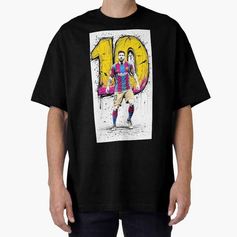 Lionel Messi Barcelona 10 Fan Art Oversized T-Shirt Relive Legendary Nights from Global Football Passion for FIFA World Cup 2026 USA Canada Mexico, Connected to Mbappe and Neymar, Brazil, Stadium Memories, Football Loyalty, International Chants and