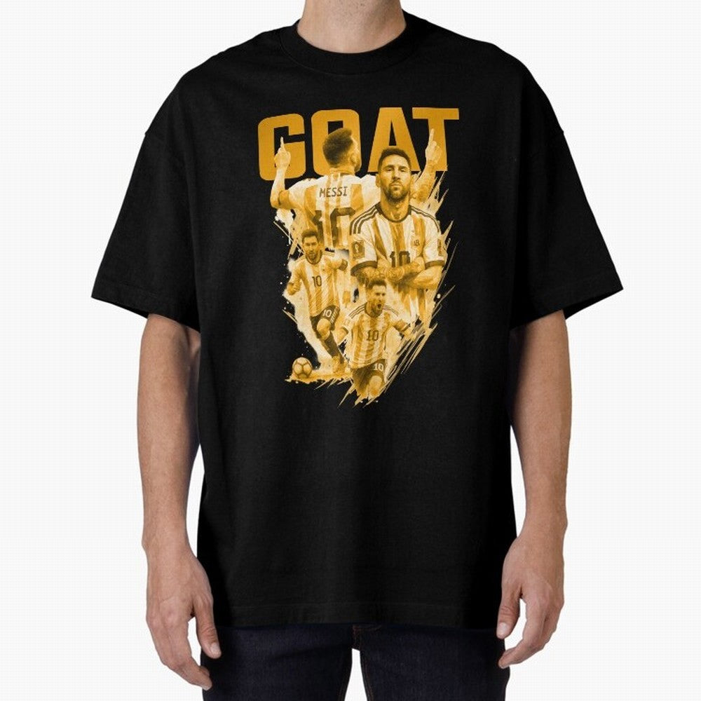 GOLD GOAT Lionel Messi watercolor illustration Oversized T-Shirt Get Ready for FIFA World Cup 2026 Highlighting Messi, Brazil Energy, Stadium Memories, Football Loyalty, International Chants and Championship Tradition; Created for Match Day