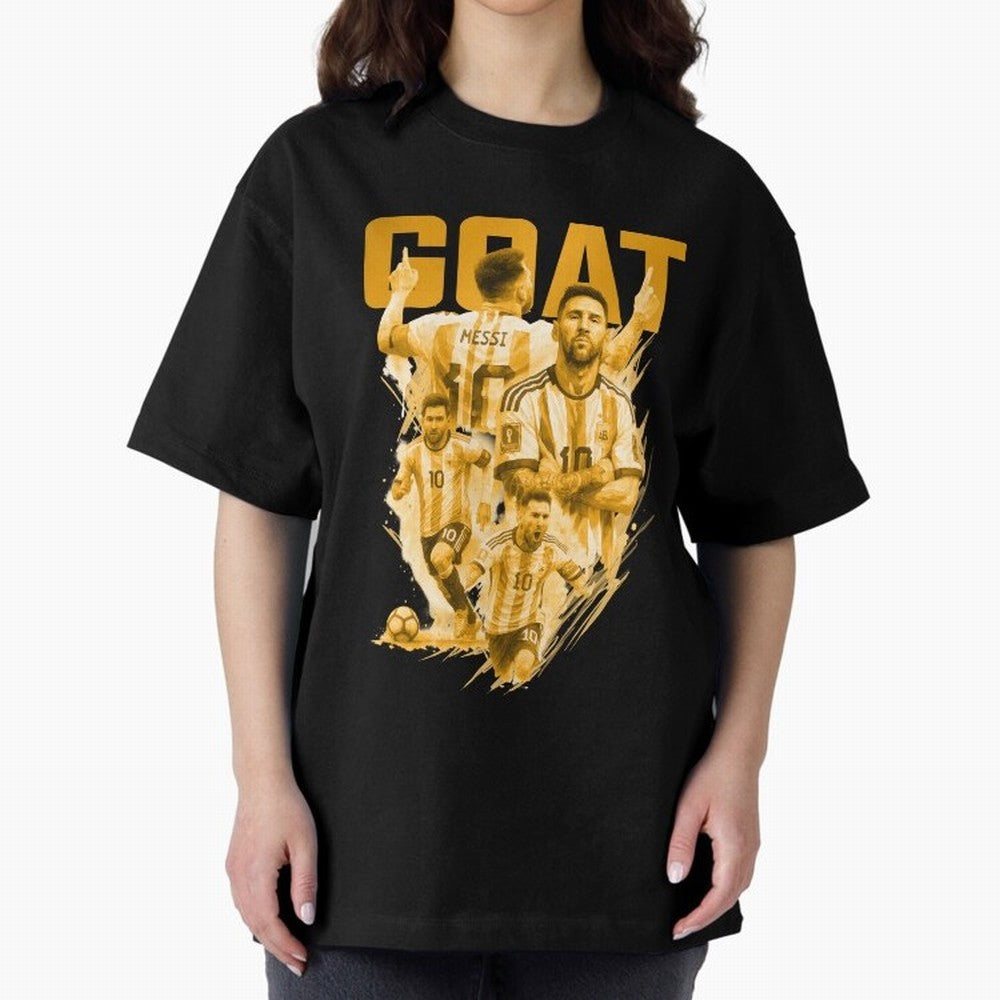 GOLD GOAT Lionel Messi watercolor illustration Oversized T-Shirt Get Ready for FIFA World Cup 2026 Highlighting Messi, Brazil Energy, Stadium Memories, Football Loyalty, International Chants and Championship Tradition; Created for Match Day