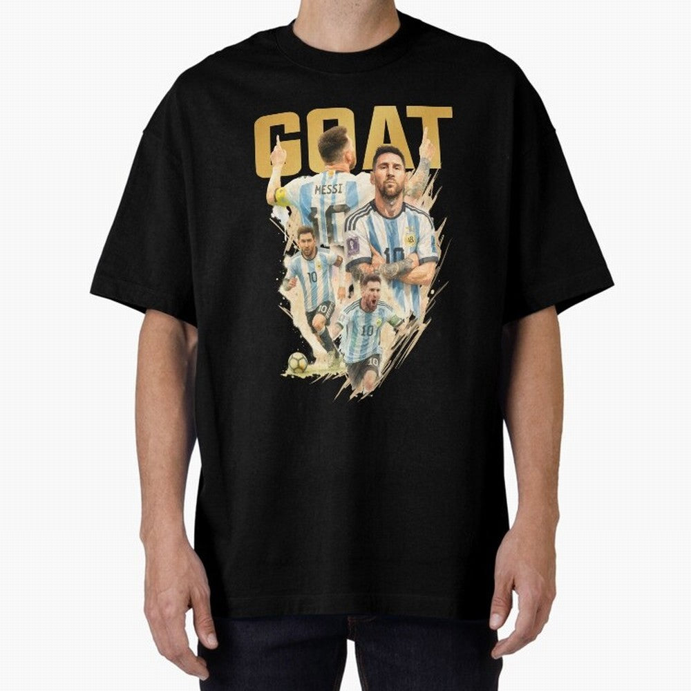 GOAT Lionel Messi watercolor illustration Oversized T-Shirt Celebrate the Magic of FIFA World Cup 2026 Group Stage for Fans of Haaland and Mbappe and England and Germany, Bringing Football Festival Excitement, Trophy Ambitions, Country Rivalries