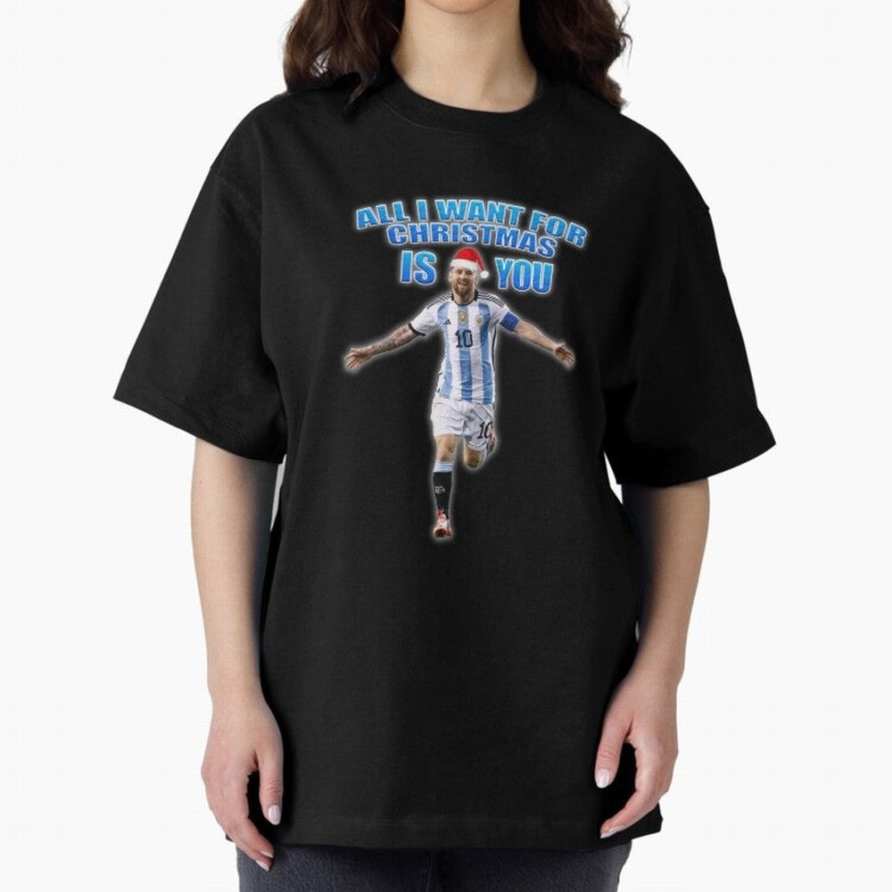 Lionel Messi Christmas Santa Claus Football Gift Oversized T-Shirt Mark Match Day Hype around FIFA World Cup 2026 Group Stage, CR7, England, Match Day Excitement, Supporter Culture, Golden Goals and Global Football Passion; Perfect for Supporters