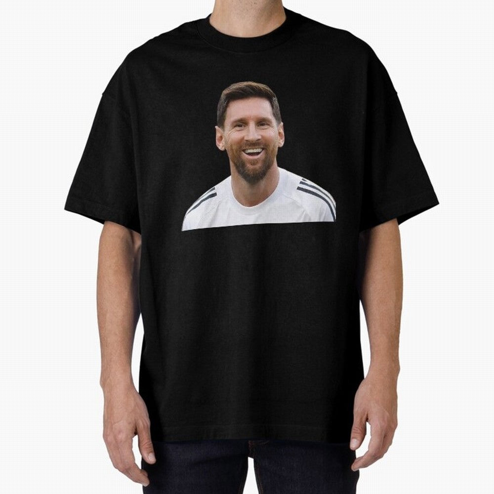 Lionel Messi smiling Oversized T-Shirt Stand with the FIFA World Cup 2026 Group Stage Journey through Cristiano Ronaldo Highlights, Argentina Pride, Sports Nostalgia, International Competition, Famous Players and Unforgettable Victories; Built for