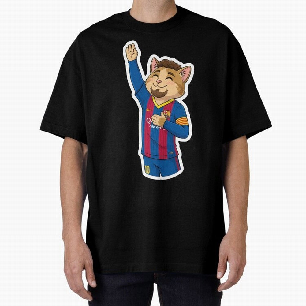 Fcb - Fc Barcelona | Cute Cat Messi with Jersey Barcelona Oversized T-Shirt Bring Champion Energy into the FIFA World Cup 2026 Journey through Mbappe Highlights, England and Germany Pride, Classic Soccer Heritage, Championship Pressure, Fan Loyalty