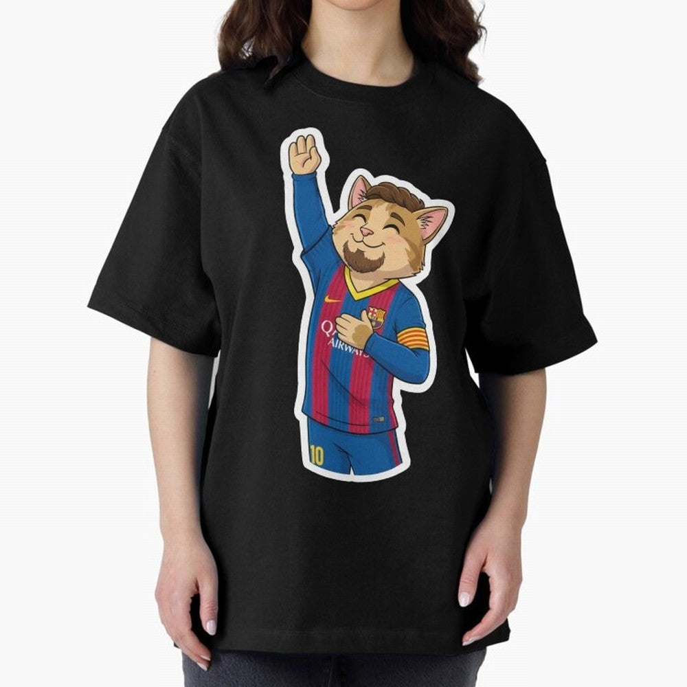Fcb - Fc Barcelona | Cute Cat Messi with Jersey Barcelona Oversized T-Shirt Bring Champion Energy into the FIFA World Cup 2026 Journey through Mbappe Highlights, England and Germany Pride, Classic Soccer Heritage, Championship Pressure, Fan Loyalty