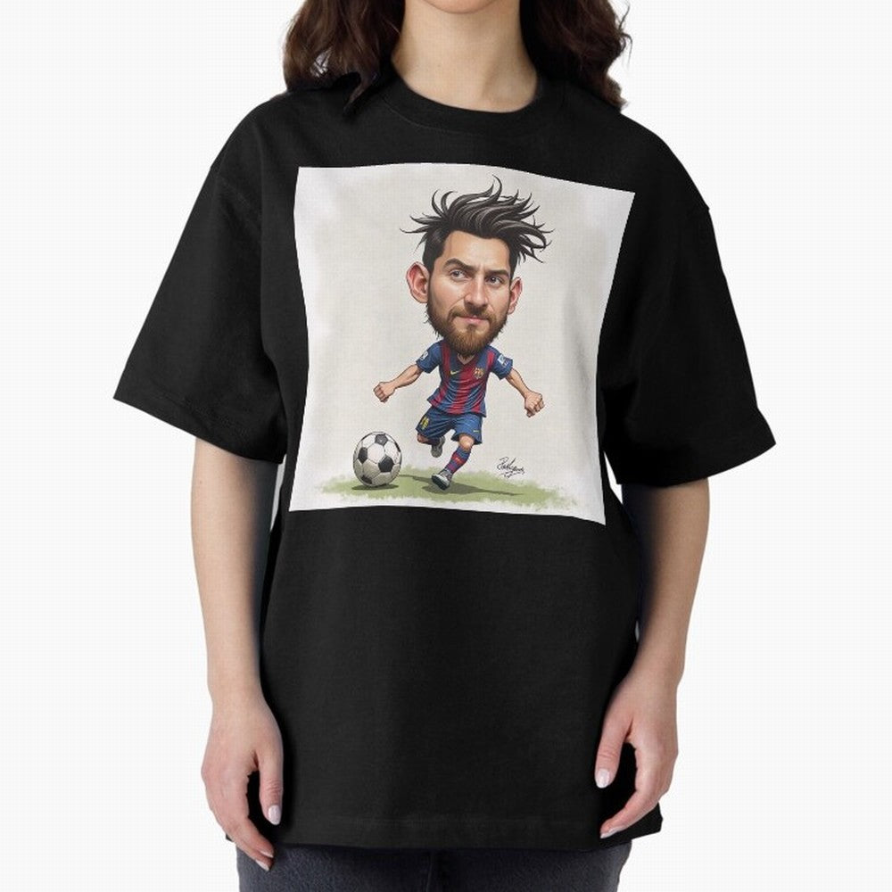 The Little Magician ¨C Caricature of Lionel Messi Oversized T-Shirt Make Game Day About FIFA World Cup 2026 Group Stage Connected to CR7 and Messi, Spain and Netherlands Energy, Football Passion, Legendary Performances, Festival Vibes and Supporter