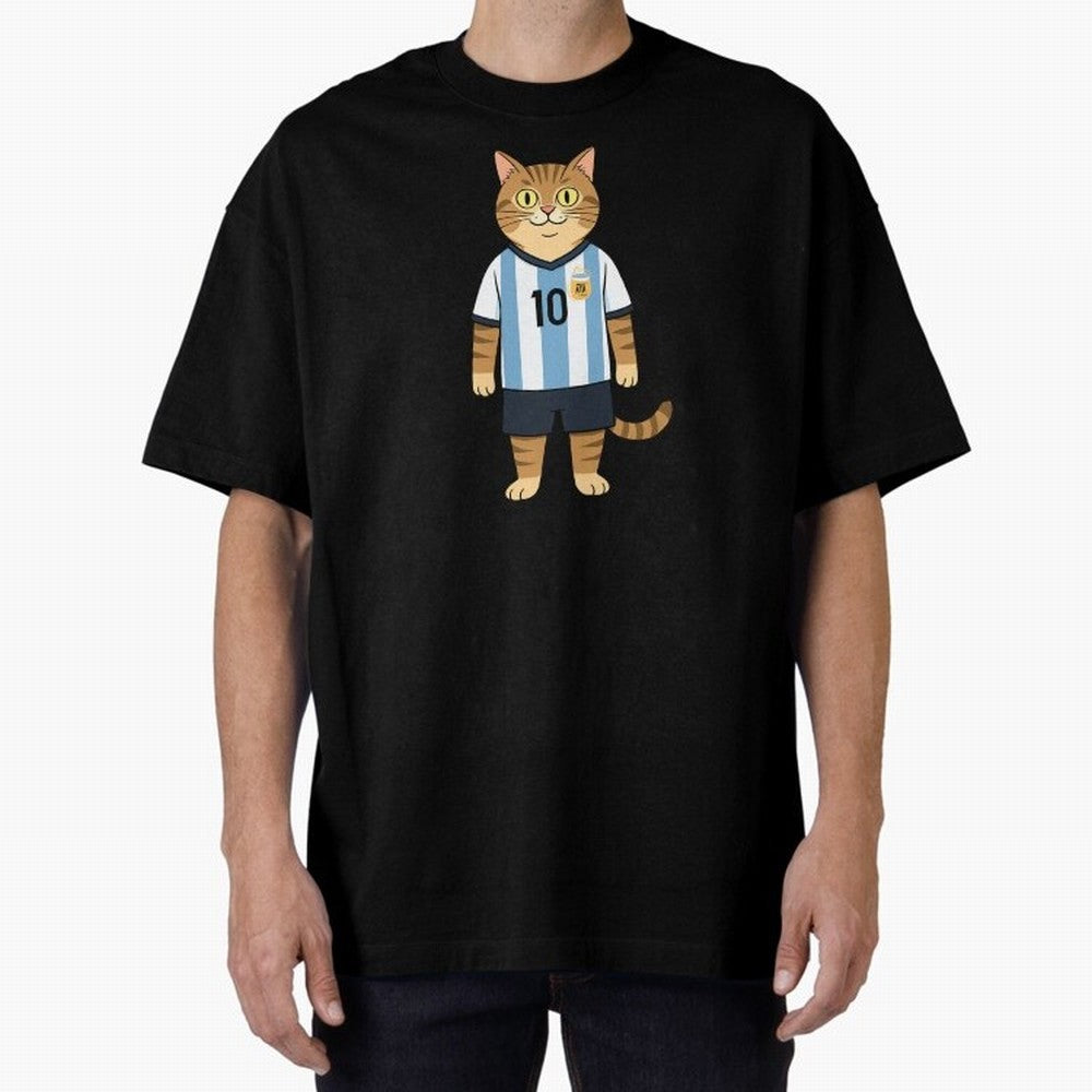 Lionel the Soccer Cat Oversized T-Shirt Share Global Football Passion for FIFA World Cup 2026 Group Stage, Celebrating Messi, Neymar and Mbappe, Spain and Netherlands, Soccer Culture, Superstar Moments, National Team Dreams and Competitive Fire;