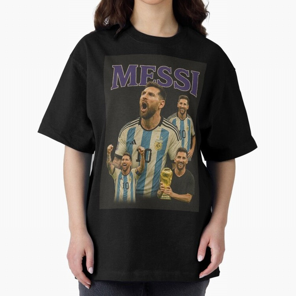 Lionel Messi Retro T-Shirt | 90s Football GOAT Collage Tee Boxy T-Shirt Celebrate Golden Goal Energy in the FIFA World Cup 2026 USA Canada Mexico Journey through Mbappe and Neymar Highlights, England and Germany Pride, Supporter Pride, Iconic