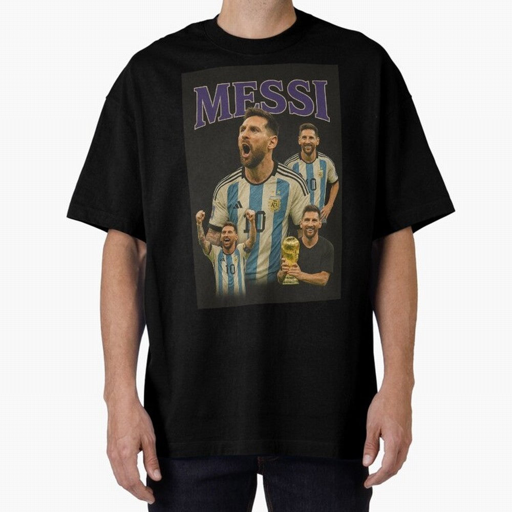 Lionel Messi Retro T-Shirt | 90s Football GOAT Collage Tee Boxy T-Shirt Celebrate Golden Goal Energy in the FIFA World Cup 2026 USA Canada Mexico Journey through Mbappe and Neymar Highlights, England and Germany Pride, Supporter Pride, Iconic