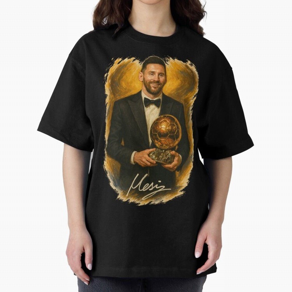 Lionel Messi Ballon d'Or Portrait ¨C Football Legend in Tuxedo Holding Trophy Classic T-Shirt Turn Every Weekend Toward FIFA World Cup 2026 for Fans of CR7 and Portugal, Spain and Germany, Bringing Soccer Culture, Superstar Moments, National Team