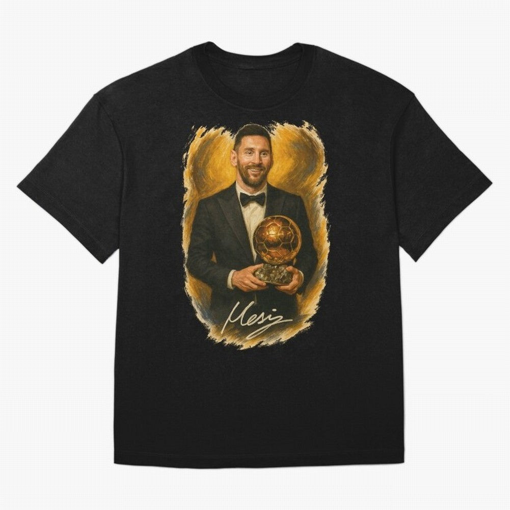 Lionel Messi Ballon d'Or Portrait ¨C Football Legend in Tuxedo Holding Trophy Classic T-Shirt Turn Every Weekend Toward FIFA World Cup 2026 for Fans of CR7 and Portugal, Spain and Germany, Bringing Soccer Culture, Superstar Moments, National Team