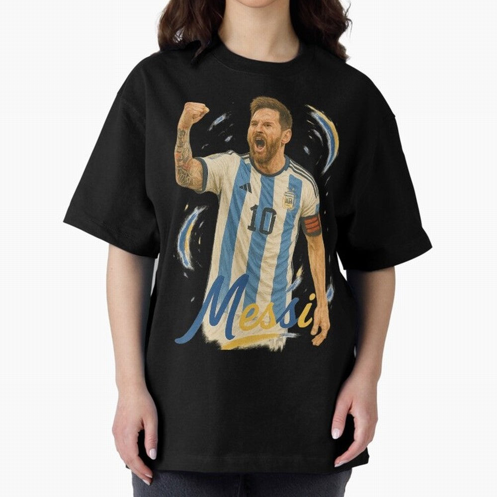 Lionel Messi Argentina Art ¨C Iconic World Cup Champion Tribute Design	 Oversized T-Shirt Step into FIFA World Cup 2026 Group Stage for Fans of Neymar and England and Germany, Bringing Stadium Chants, National Pride, Trophy Dreams and Unforgettable