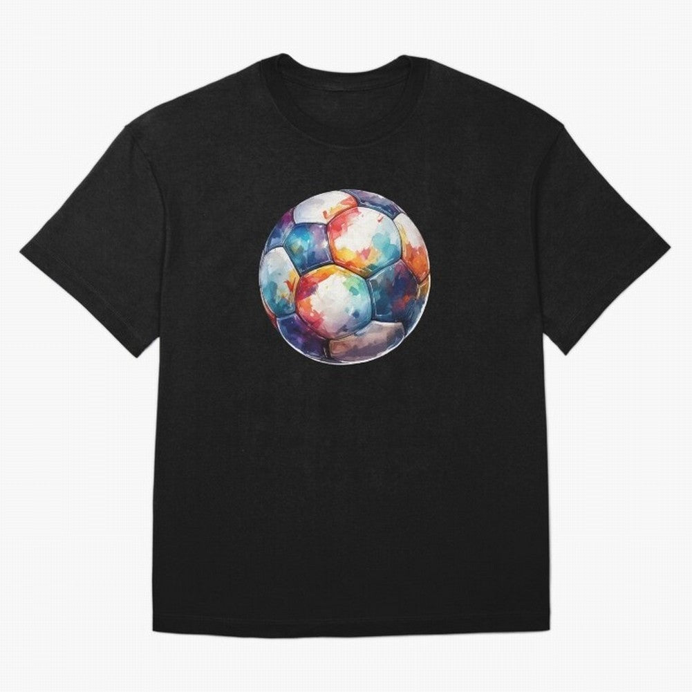 Football Soccer Ball Watercolor Illustration Drawing (Black BG) Oversized T-Shirt Show Fan Pride Across FIFA World Cup 2026 Centered on CR7 and Messi, Portugal, Spain and Germany Energy, Game Day Rituals, Football Legends, Country Pride and the