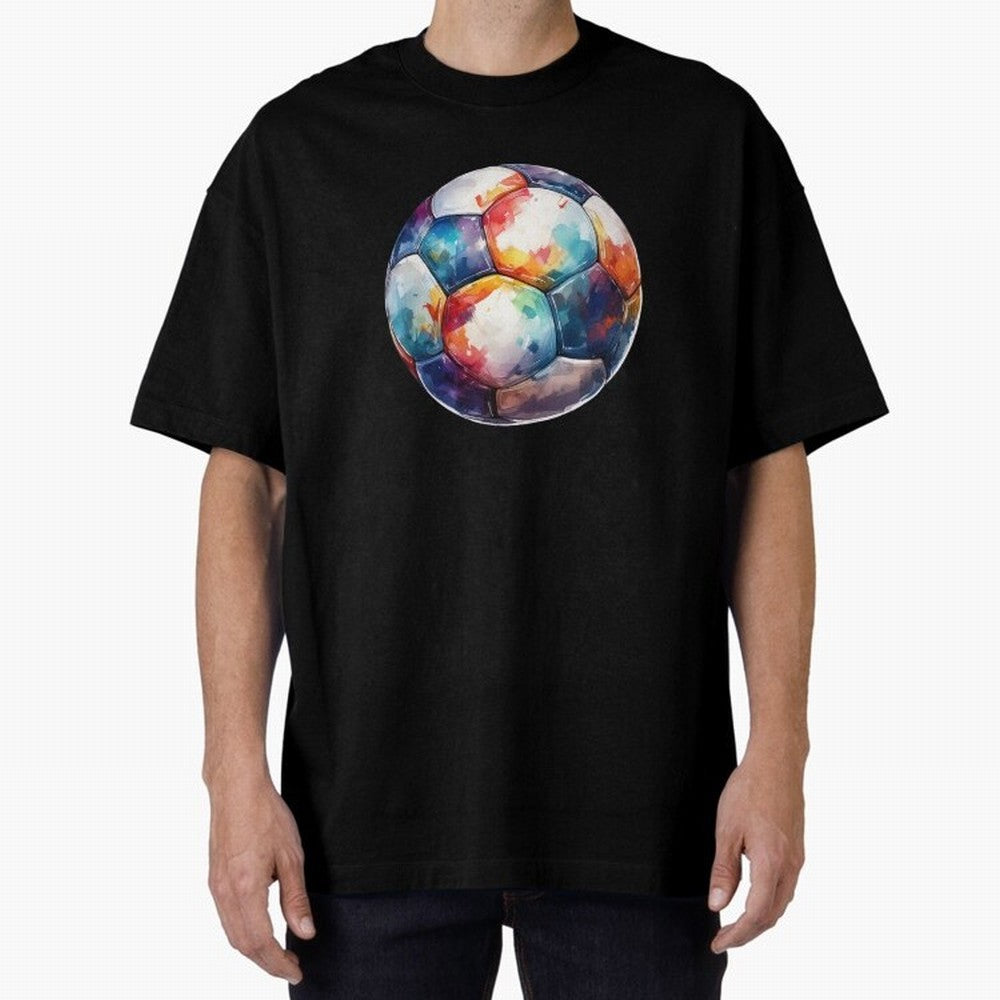 Football Soccer Ball Watercolor Illustration Drawing (Black BG) Oversized T-Shirt Show Fan Pride Across FIFA World Cup 2026 Centered on CR7 and Messi, Portugal, Spain and Germany Energy, Game Day Rituals, Football Legends, Country Pride and the