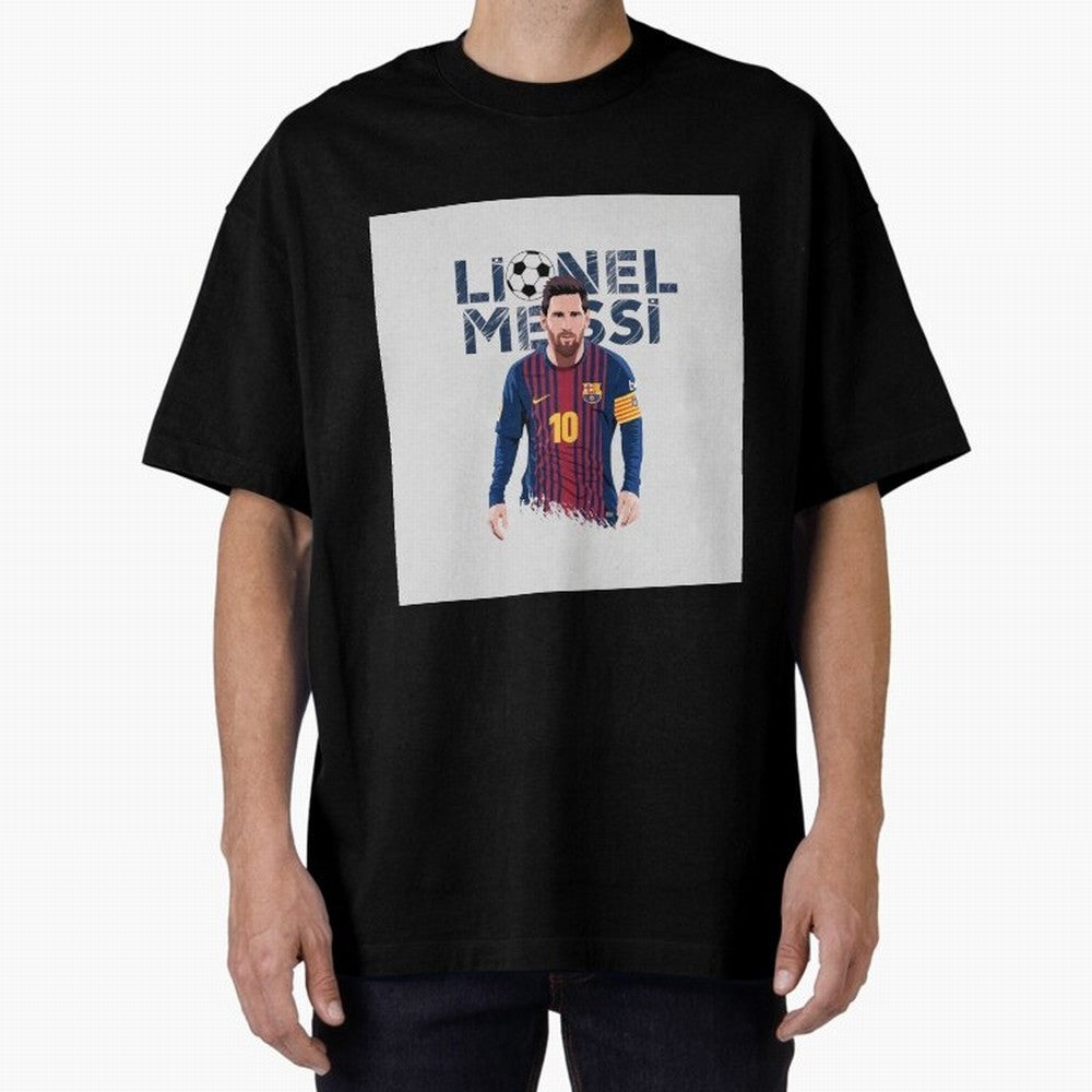 Stylized Lionel Messi Barcelona Illustration ¨C Iconic Football Artwork Oversized T-Shirt Show Support during Global Football Passion for FIFA World Cup 2026 USA Canada Mexico, Featuring Neymar, Argentina, France and Brazil, Stadium Chants,