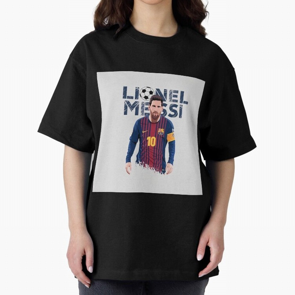 Stylized Lionel Messi Barcelona Illustration ¨C Iconic Football Artwork Oversized T-Shirt Show Support during Global Football Passion for FIFA World Cup 2026 USA Canada Mexico, Featuring Neymar, Argentina, France and Brazil, Stadium Chants,